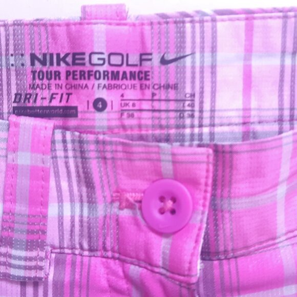 Nike Women's Size 4 Pink plaid Golf shorts Dry - fit Tour performance Like new - Picture 3 of 9